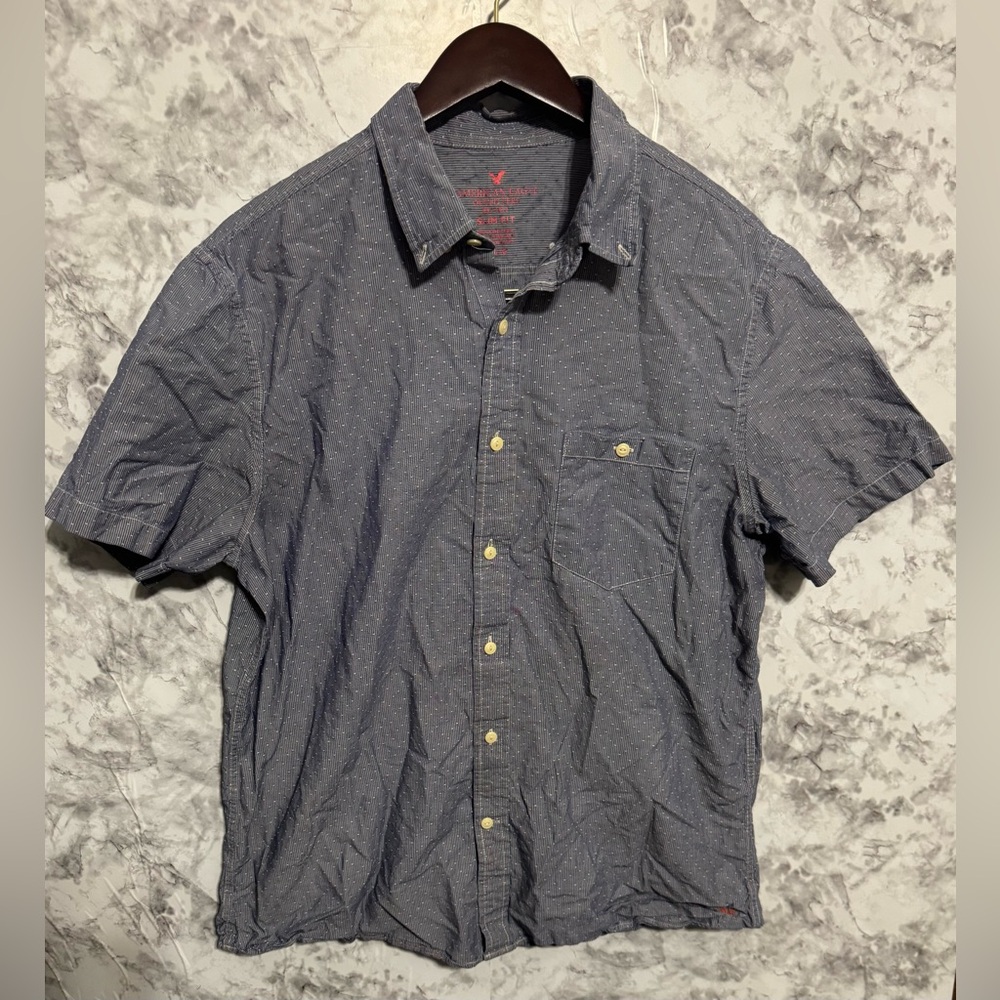 American Eagle Mens Large Striped Shirt Short Sleeve Button down